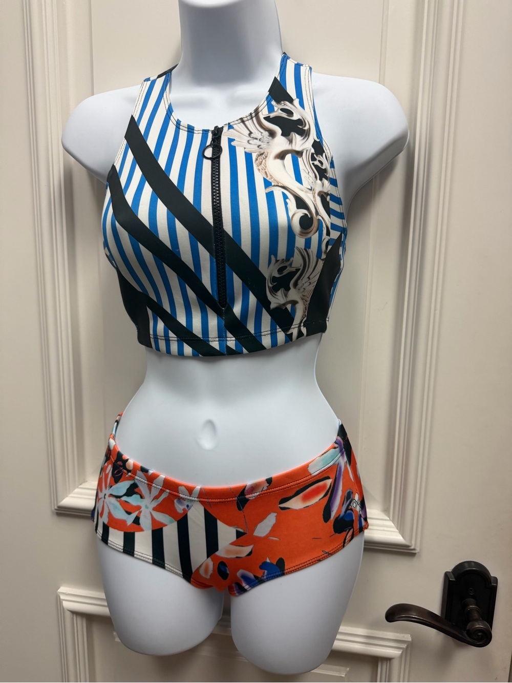 clover canyon bikini racerback scuba neoprene hipster boyshort orange blue swim